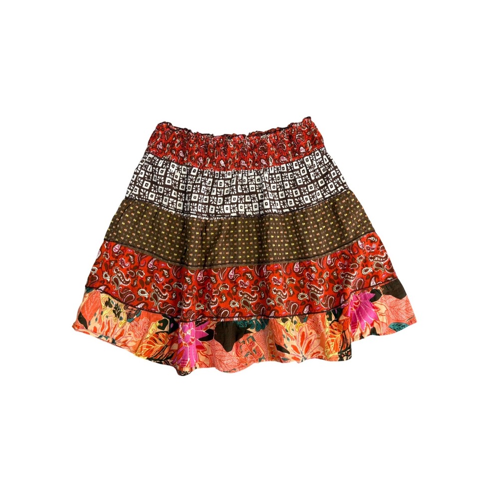 Cottagecore Floral & Paisley Patchwork Tiered Mini Skirt Size Small 100% Cotton